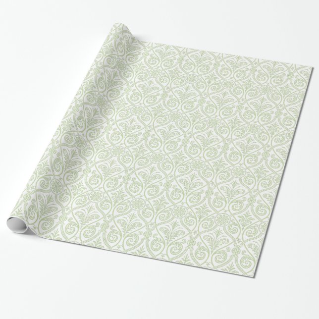 Papel De Regalo Ajuste de regalo de Damasco verde y blanco (Desenrollado)