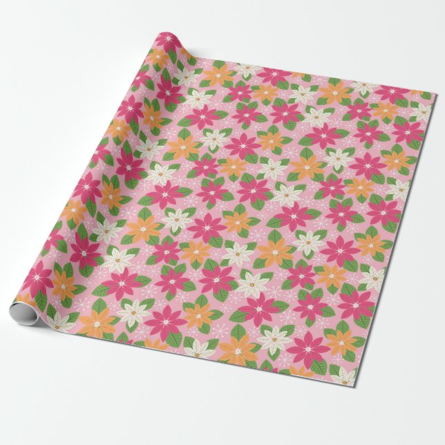 Papel De Regalo Ajuste de regalo de estilo retro de Poinsettias de (Desenrollado)