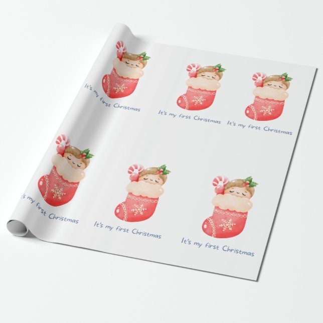 Papel De Regalo Ajuste de regalo de los navidades - primera Navida (Desenrollado)