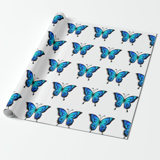 Papel De Regalo Ajuste de regalo de mariposa azul brillante de bon (Desenrollado)