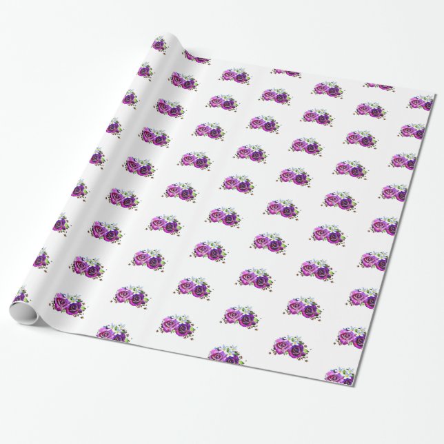 Papel De Regalo Ajuste de regalo de Rosas morados (Desenrollado)