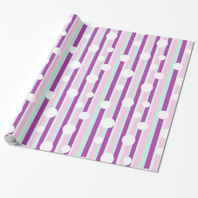 Papel De Regalo Ajuste de regalo rayado de punto de polka rosa y V (Desenrollado)