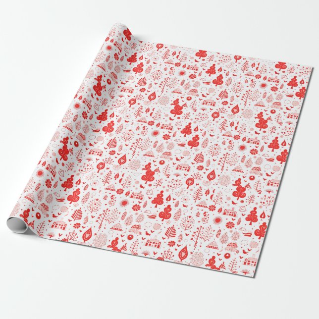 Papel De Regalo Ajuste de vacaciones rojo y blanco (Desenrollado)