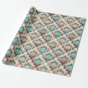 Papel De Regalo Ajuste del patrón de turquesa geométrica veintage