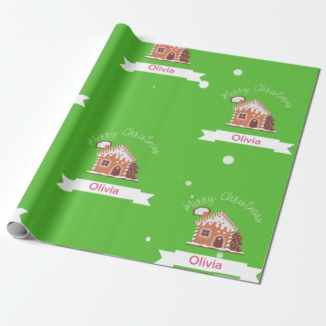 Papel De Regalo AKA Nombre personalizado Merry Christmas Gingerbre (Desenrollado)