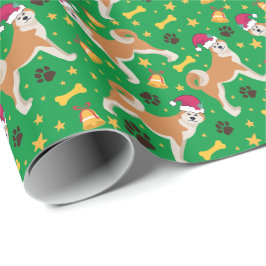 Papel De Regalo Akita Inu Perro con Navidades de Santa Hat