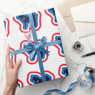 Papel De Regalo Akita Patriótico Rojo Blanco Y Azul 4 De Julio