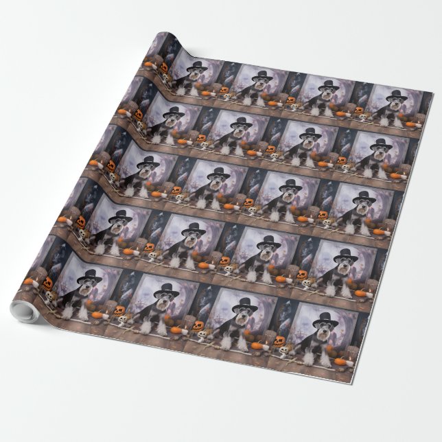Papel De Regalo Alarma de Halloween en las calabazas de Schnauzer  (Desenrollado)