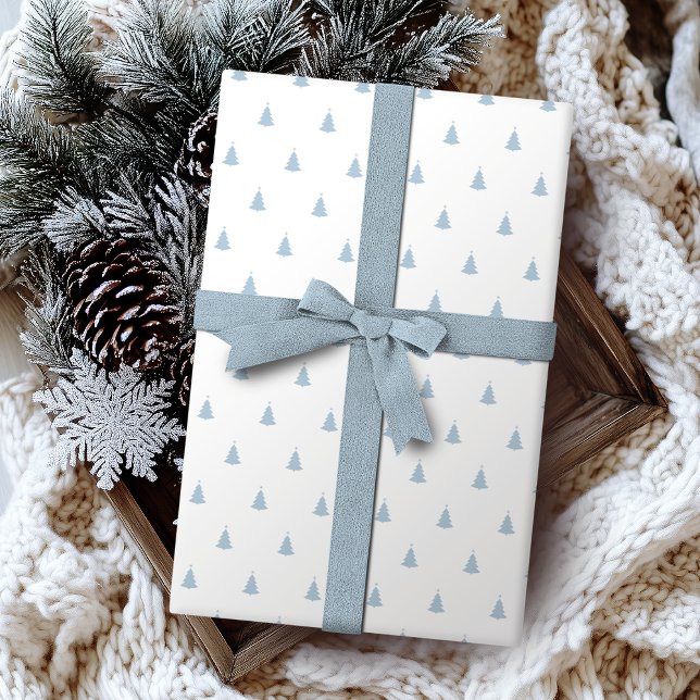 Papel De Regalo Alarma De Vacaciones De Árbol De Navidad Azul Y Bl (Winter Blue And White Christmas Tree Holiday Wrapp Wrapping Paper)