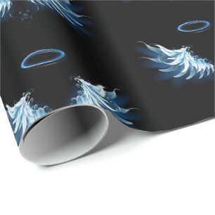 Papel De Regalo Alas de ángel azules brillantes sobre fondo negro