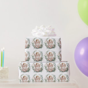 Papel De Regalo Alas de ángel de acuarela Bautismo 