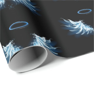 Papel De Regalo Alas del Ángel Azul brillante sobre fondo negro