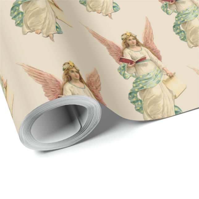 Papel De Regalo Alas retras del rosa del chica del ángel del (Esquina del rollo)