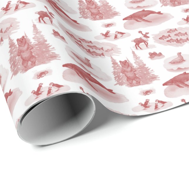 Papel De Regalo Alaska Animal Toile (Brick Red) (Esquina del rollo)