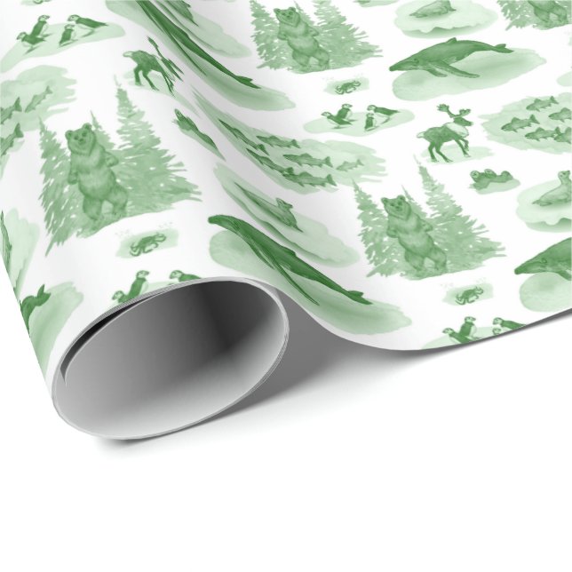Papel De Regalo Alaska Animal Toile (Emerald Green) (Esquina del rollo)