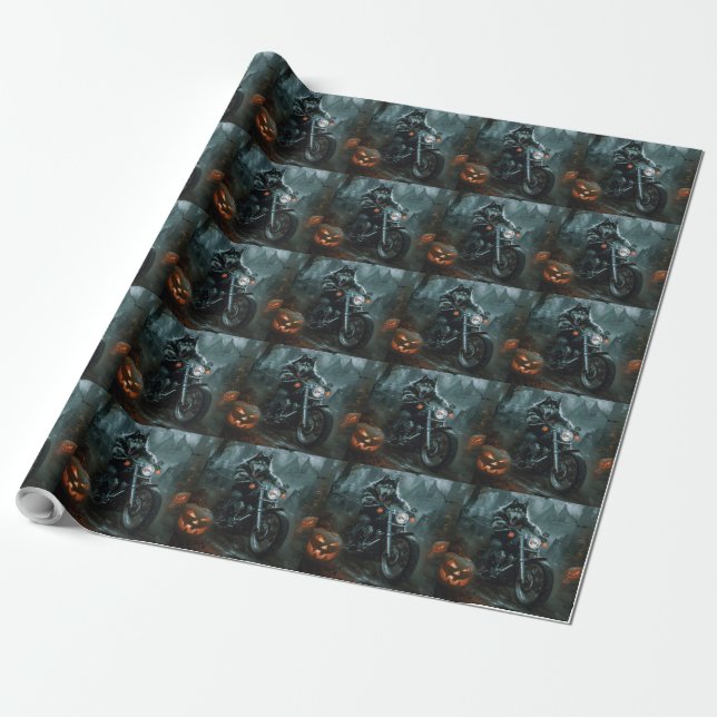 Papel De Regalo Alaska Malamute Monta en Motocicleta Halloween Sca (Desenrollado)