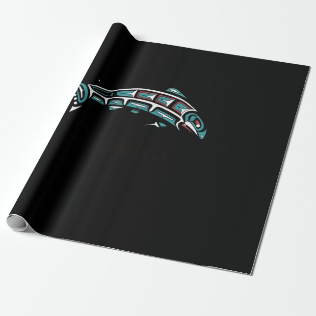 Papel De Regalo Alaska Salmon Fishing Native American Indigenous (Desenrollado)