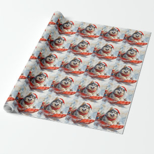 Papel De Regalo Alaskan Malamute en Trineo Deja que Nieve Navidad