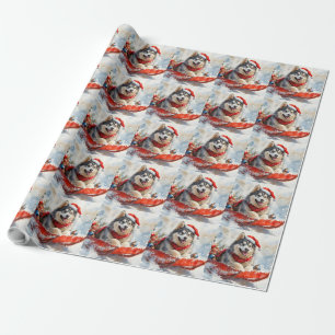 Papel De Regalo Alaskan Malamute en Trineo Deja que nieve Navidad