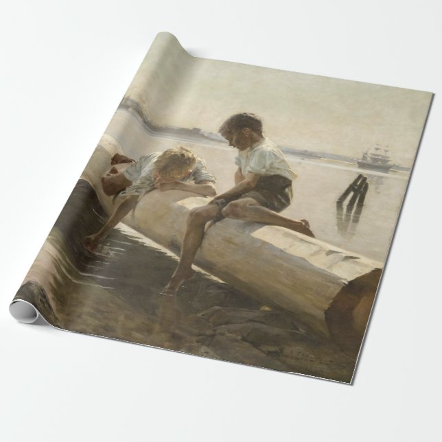Papel De Regalo Albert Edelfelt - Dos chicos en un registro (Desenrollado)
