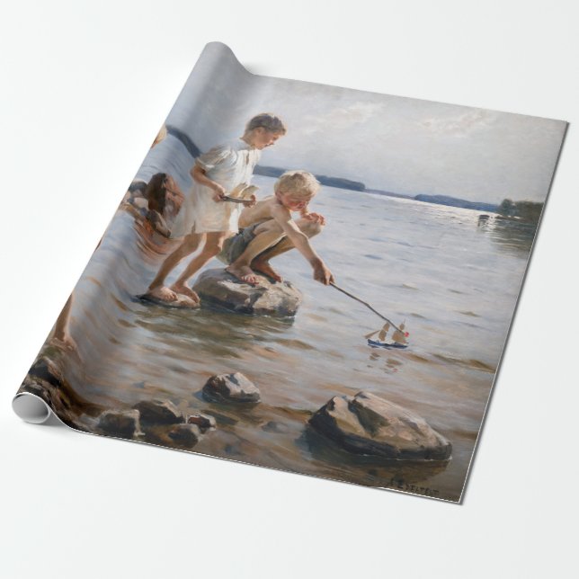 Papel De Regalo Albert Edelfelt - Niños jugando en la costa (Desenrollado)