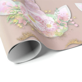 Papel De Regalo Alboroto de oro rosado de unicornio de Purpurina e