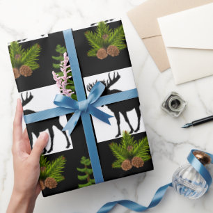 Papel De Regalo Alce rústico con ramas de pino