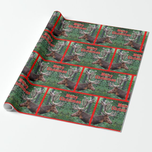 Papel De Regalo Alces de Bull de las Felices Navidad en terciopelo (Desenrollado)