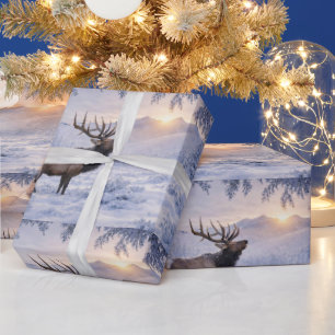 Papel De Regalo Alces Navideños Hermoso Alce en la Nieve