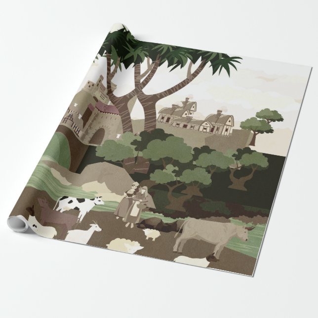 Papel De Regalo Aldea de la Edad Media (Desenrollado)