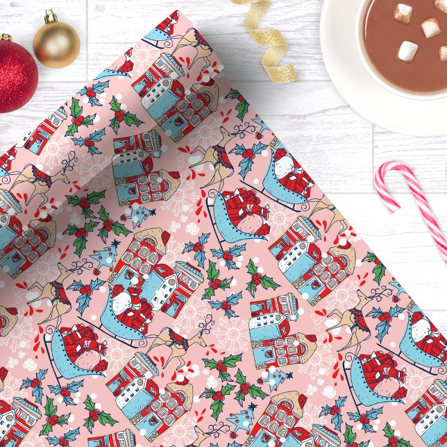 Papel De Regalo Aldea de Navidades de renos rosas (Subido por el creador)