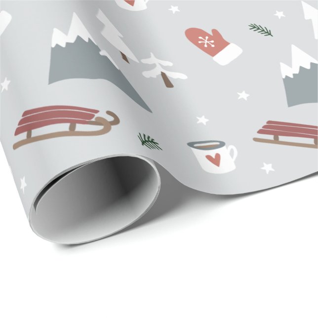 Papel De Regalo Aldea feriada de Navidades nórdicos de invierno (Esquina del rollo)