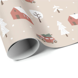 Papel De Regalo Aldea feriada de Navidades nórdicos de invierno