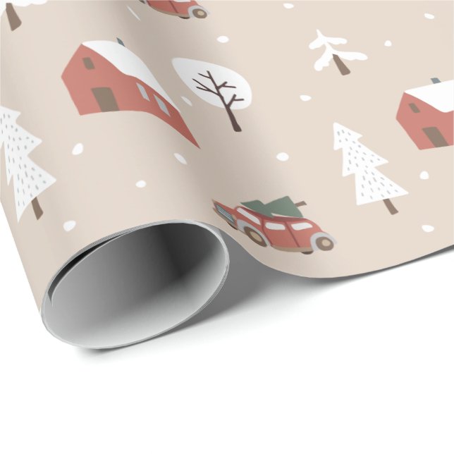 Papel De Regalo Aldea feriada de Navidades nórdicos de invierno (Esquina del rollo)