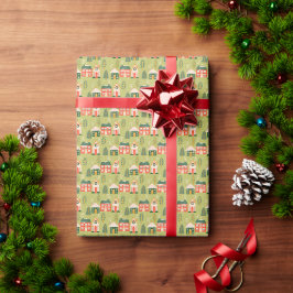 Papel De Regalo Aldea navidad en Pastel Green