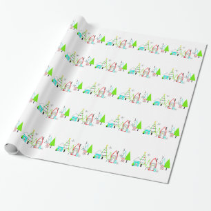 Papel De Regalo aldea navideña de mediados de siglo moderno