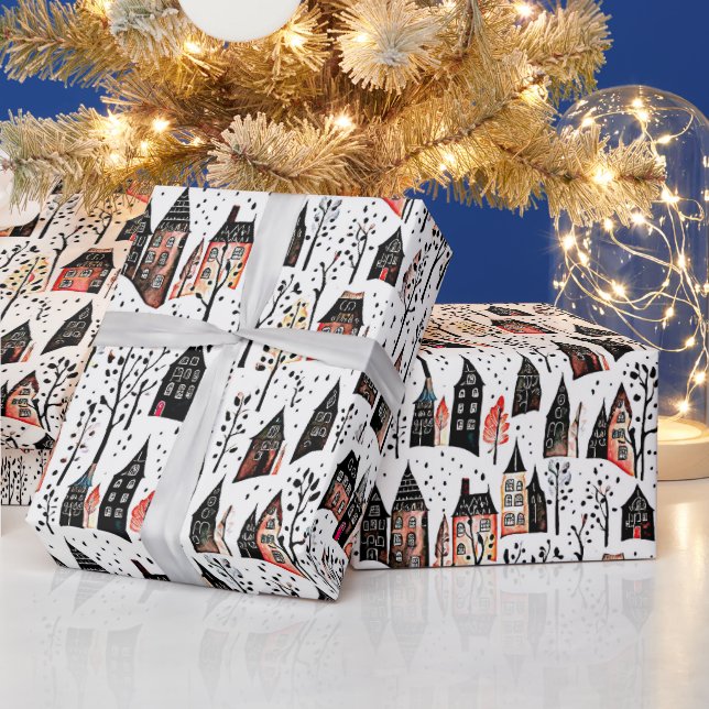Papel De Regalo Aldeas de invierno esbozan navidades de patrones (Vacaciones)