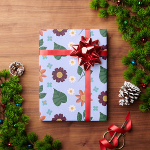 Papel De Regalo Alegre Azul Rosa Granate Floral Colorido