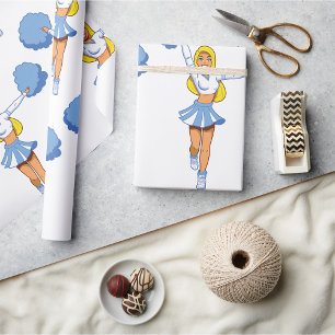 Papel De Regalo Alegre Con Poms De Pom Azules