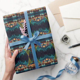 Papel De Regalo Alegre escena de celebración de Navidades de invie