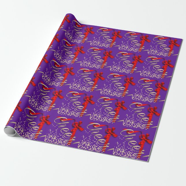 Papel De Regalo Alegre morado con Navidades de oso rojo (Desenrollado)