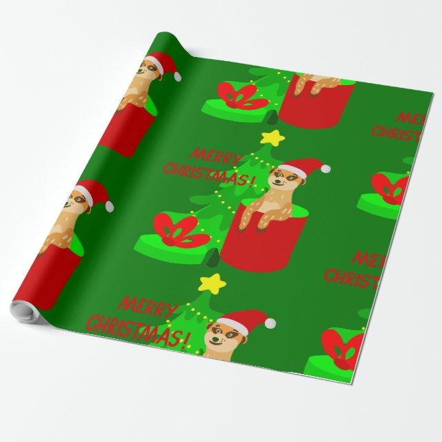 Papel De Regalo alegre navidad meerkat santa divertido (Desenrollado)