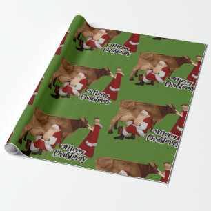 Papel De Regalo alegre navidad santa mrs claus vaca