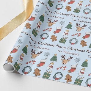 Papel De Regalo Alegre patrón festivo azul de Navidad