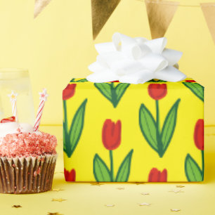 Papel De Regalo Alegre tulipán rojo personalizado amarillo 