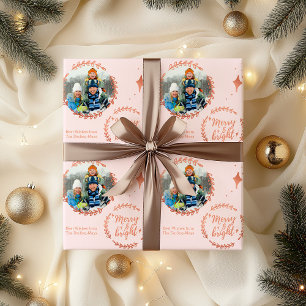 Papel De Regalo Alegre y Brillante Foto Personalizada Rosa y Dorad