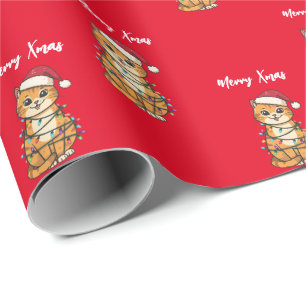 Papel De Regalo Alegre y Brillante gato Navidad gatito nieve invie