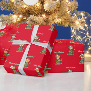 Papel De Regalo Alegre y Brillante gato Navidad gatito nieve invie