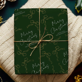 Papel De Regalo Alegres arcos de oro verde familia nombre navidad