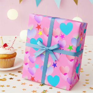 Papel De Regalo Alegres corazones brillantes y estrellas Cumpleaño